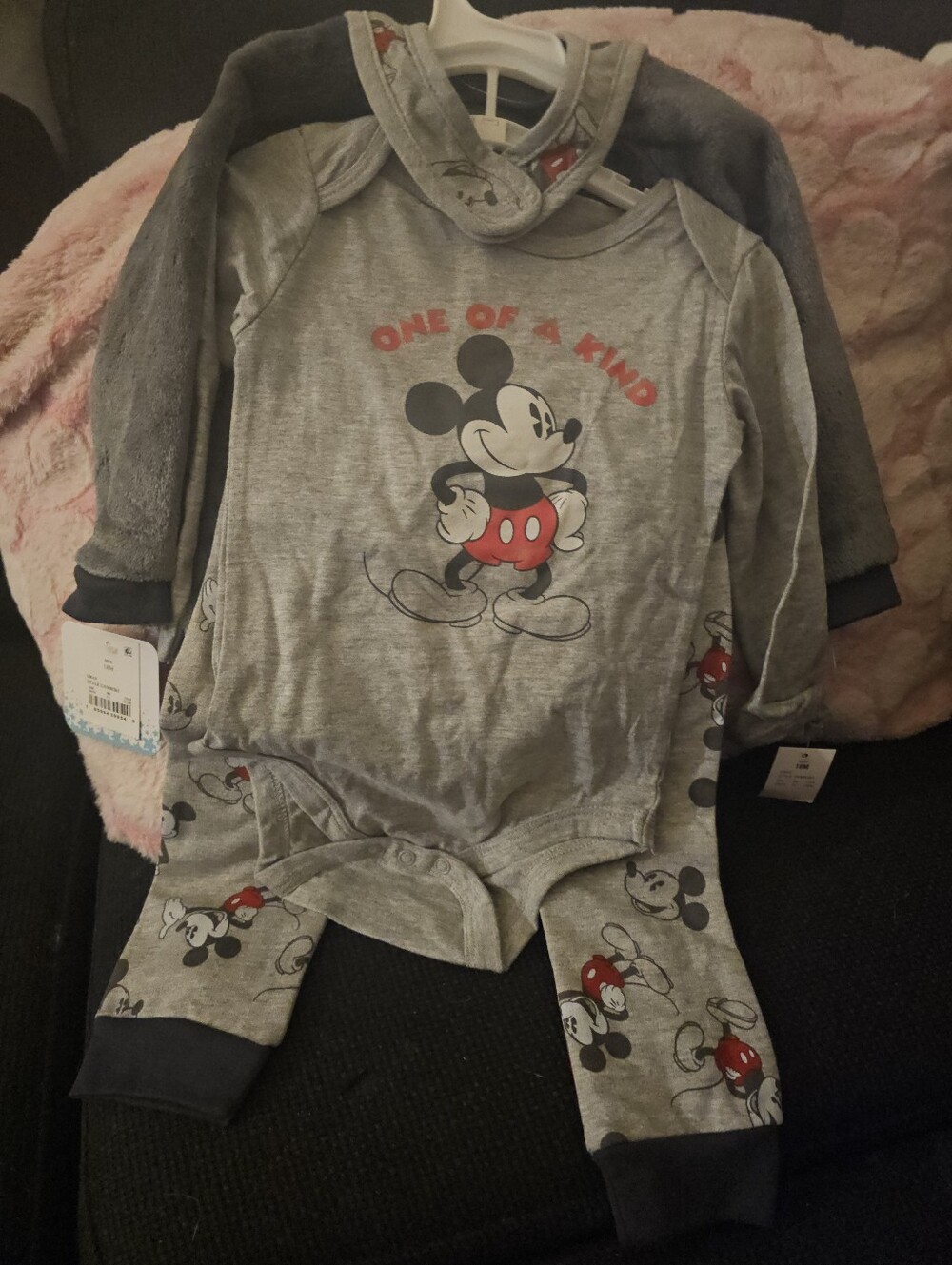 Disney Grey Mickey Mouse 'One of a Kind' Bodysuit with Red Accents
